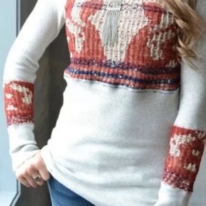 Free People Long Sleeve Top - Cream and Red